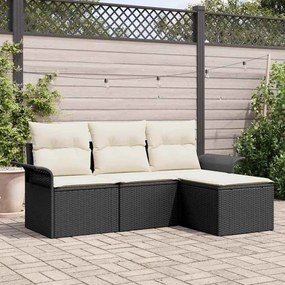 vidaXL Σετ Καναπέ Κήπου με μαξιλάρι 4 pcs Μαύρο Πολυ ράταν