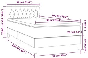 vidaXL Κρεβάτι Boxspring με Στρώμα Σκούρο Καφέ 90x200 εκ. Υφασμάτινο