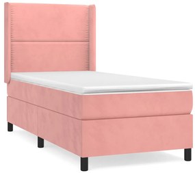 vidaXL Κρεβάτι Boxspring με Στρώμα Ροζ 90x200 εκ. Βελούδινο