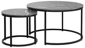 Τραπέζια σαλονιού Severin σετ 2τεμ μαύρο μαρμάρου-μαύρο Υλικό: MELAMINE 15MM E1 - METAL 225-000019