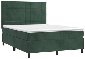 vidaXL Κρεβάτι Boxspring με Στρώμα &amp; LED Σκ. Πράσινο 140x200εκ Βελούδο