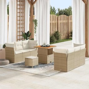 vidaXL Σετ καναπέ κήπου  9 τεμαχίων με beige μαξιλάρια από ράφτιν ακακίας.