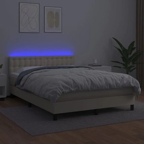vidaXL Κρεβάτι Boxspring με Στρώμα &amp; LED Κρεμ 140x190 εκ. Συνθ. Δέρμα