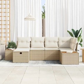 vidaXL Σετ Καναπέ Κήπου με μαξιλάρι 6 pcs Μπεζ Πολυ ράταν