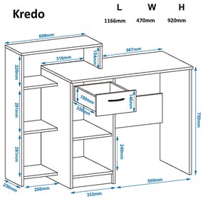 Γραφείο με Βιβλιοθήκη Ρουστίκ/Λευκό KREDO 117x48x92