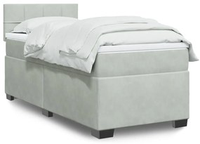 Κρεβάτι Boxspring με Στρώμα Ανοιχτό Γκρι 90x190 εκ. Βελούδινο - Γκρι