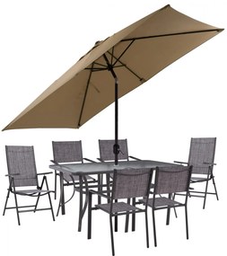 Σετ Κήπου Τραπεζαρία HM11483 8 τεμ Γκρί με Ομπρέλα Μόκα &amp; Τραπέζι 150x90x75 εκ. με 6 Καρέκλες Textline