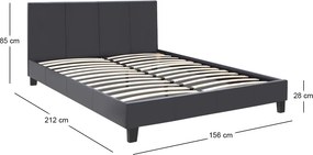 Κρεβάτι Flat Megapap από τεχνόδερμα χρώμα μαύρο ματ 150x200εκ.