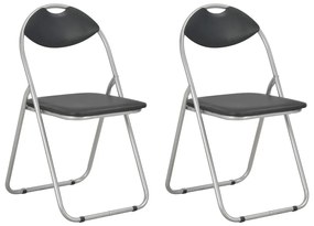 Καρέκλες Τραπεζαρίας Πτυσσόμενες 2 τεμ. Μαύρες Συνθετικό Δέρμα - Μαύρο