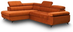 Γωνιακός καναπές κρεβάτι Dragonis, πορτοκαλί βελούδο 268x97x201cm- Αριστερή γωνία-BOG4585