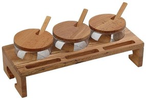 Βάση Μπαχαρικών Με Βαζάκια (Σετ 3Τμχ) KOP113 29x12x9,5cm Natural Espiel Wood, Glass