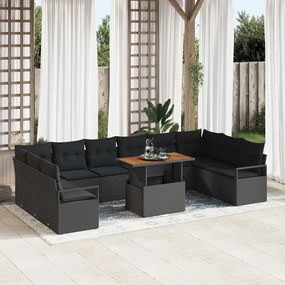 vidaXL 11τμχ Σετ Καναπέ Κήπου με Μαξιλάρια Μαύρο Πολυ Ρατάν