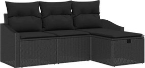 vidaXL Σετ Καναπέ με μαξιλάρι 4 pcs Μαύρο συνθετικό ρατάν