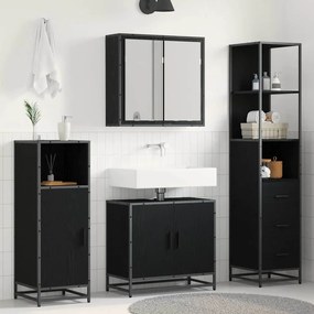 vidaXL Σετ Επίπλων Μπάνιου με ράφι 3 pcs Μαύρη Οξυά Επεξεργασμένο ξύλο