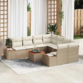 vidaXL Σετ Καναπέ Κήπου με μαξιλάρι 9 pcs Μπεζ Πολυ ράταν