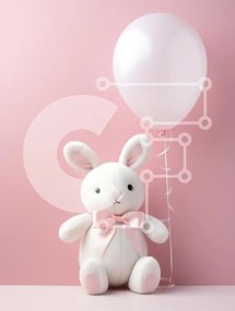 Intra Συλλεκτικό Ξύλινο Παζλ Plywood  4mm - Χαριτωμένο λευκό λαγουδάκι με μπαλόνι Σε Ξύλινο Κουτί - Διαστάσεις Puzzle: 10x10 cm – 25 κομμάτια