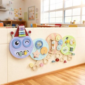 7 σε 1 Παιχνίδι τοίχου Xylophone Gears Caterpillar Design MDF 108cm Πολύχρωμο