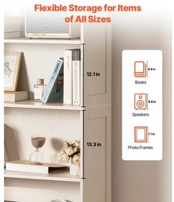 VEVOR 5 Tiers Wide Bookshelf 68&quot; Wooden Freestanding Open Bookcase Shelf White