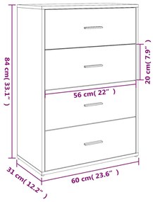 Μπουφές Γκρι Sonoma 60x31x84 εκ. από Επεξεργασμένο Ξύλο - Γκρι