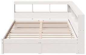 Κρεβάτι Βιβλιοθήκη Χωρίς Στρώμα 140x190 εκ Μασίφ Ξύλο Πεύκου - Λευκό