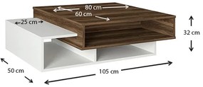 Τραπεζάκι σαλονιού Tab Megapap χρώμα λευκό - καρυδί 105x60x32εκ.