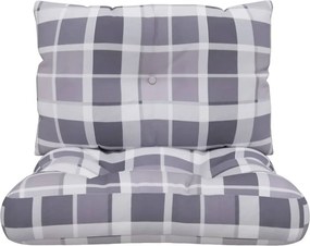 vidaXL Μαξιλάρια Παλέτας 2 τεμ. Γκρι Καρό Υφασμάτινα