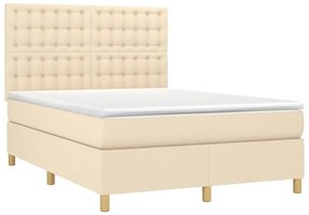 vidaXL Κρεβάτι Boxspring με Στρώμα &amp; LED Κρεμ 140x190 εκ. Υφασμάτινο