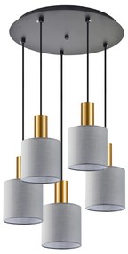 Φωτιστικό Οροφής  SE21-GM-4-5BL-SH2 ADEPT TUBE Gold Matt Pendant Grey Fabric Shade+ - 51W - 100W - 77-8608