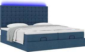 vidaXL Οθωμανικό κρεβάτι με στρώματα &amp; LEDs Μπλε 180x200cm ύφασμα