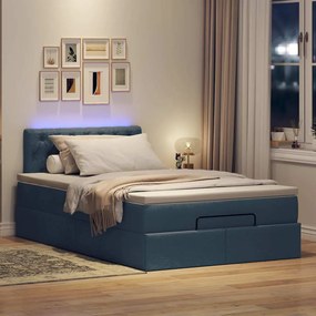 vidaXL Οθωμανικό κρεβάτι με στρώμα &amp; LEDs Μπλε 120x190cm ύφασμα