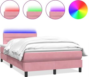 vidaXL Κρεβάτι Boxspring με Στρώμα &amp; LED ροζ 120x220 cm Βελούδινο