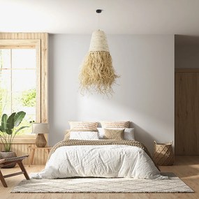 GloboStar® AREMBEPE 02189 Boho Κρεμαστό Φωτιστικό Οροφής Μονόφωτο 1 x E27 AC220-240V IP20 - Φ34 x Υ70cm - Μπεζ Φυσική Ράφια Νήμα Πλέγμα Καμπάνα - 5 Χρόνια Εγγύηση