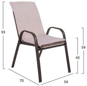 Σετ κήπου Τραπεζαρία HM10572.02 7 τεμ Μεταλλικό Καφέ με Τραπέζι 150x90x72 εκ. &amp; 6 Καρέκλες με Μαξιλάρι