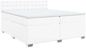 Κρεβάτι Boxspring με Στρώμα Λευκό 200x200 εκ. Συνθετικό Δέρμα - Λευκό