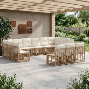 vidaXL Σειρά Καναπέ Εξωτερικού 13 pcs Φυσικό και Κρέμα Λευκό