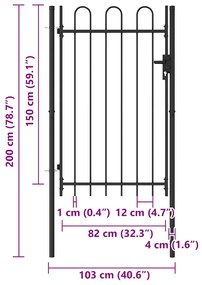 vidaXL Καγκελόπορτα Μονή με Αψιδωτή Κορυφή Μαύρη 1 x 1,5 μ. Ατσάλινη