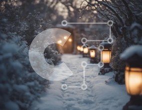 Intra Συλλεκτικό Ξύλινο Παζλ Plywood 4mm - Χιονισμένο μονοπάτι με φανάρια σε έναν κήπο Σε Ξύλινο Κουτί - Διαστάσεις: 10x10 cm – 25 κομμάτια