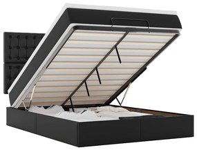 vidaXL Οθωμανικό κρεβάτι με στρώμα & LEDs Μαύρο Συνθετικό δέρμα