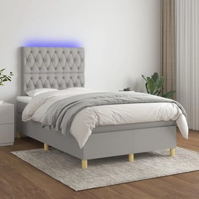 Κρεβάτι Boxspring με Στρώμα & LED Αν.Γκρι 120x200 εκ Υφασμάτινο