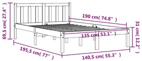 Σκελετός Κρεβ. Χωρίς Στρώμα Καφέ Κεριού 135x190 εκ Μασίφ Πεύκο - Καφέ