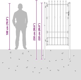 vidaXL Πύλη Φράχτη ASTEN 100 x 175 cm Μέταλλο Μαύρο Κλειδώσιμο