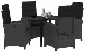 vidaXL Σέτ φαγητού για κήπο 5 pcs Μαύρο συνθετικό ρατάν