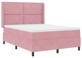 vidaXL κρεβάτι box spring  με στρώμα & LED Ροζ 140x200 εκ Βελούδο