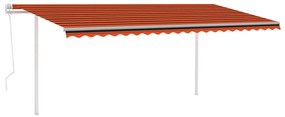 vidaXL Τέντα Συρόμενη Αυτόματη με Στύλους Πορτοκαλί/Καφέ 5x3,5 μ.