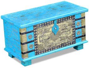 vidaXL Μπαούλο Αποθήκευσης Μπλε 80 x 40 x 45 εκ. από Ξύλο Μάνγκο
