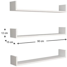 Ραφιέρα τοίχου Tyrion Megapap 3 τεμαχίων χρώμα λευκό 90x15x12εκ.