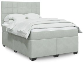 vidaXL Κρεβάτι Boxspring με Στρώμα Ανοιχτό Γκρι 140x190 εκ. Βελούδινο