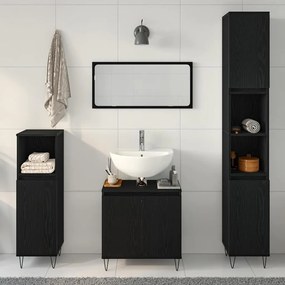 vidaXL Σετ Επίπλων Μπάνιου με πόρτα 3 pcs Μαύρη Οξυά 30 x 30 x 190 εκ