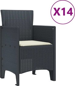 vidaXL Σέτ φαγητού για κήπο 15 pcs Ανθρακί Rattan Polt
