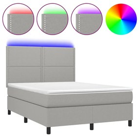 Κρεβάτι Boxspring με Στρώμα &amp; LED Αν.Γκρι 140x190εκ. Υφασμάτινο - Γκρι